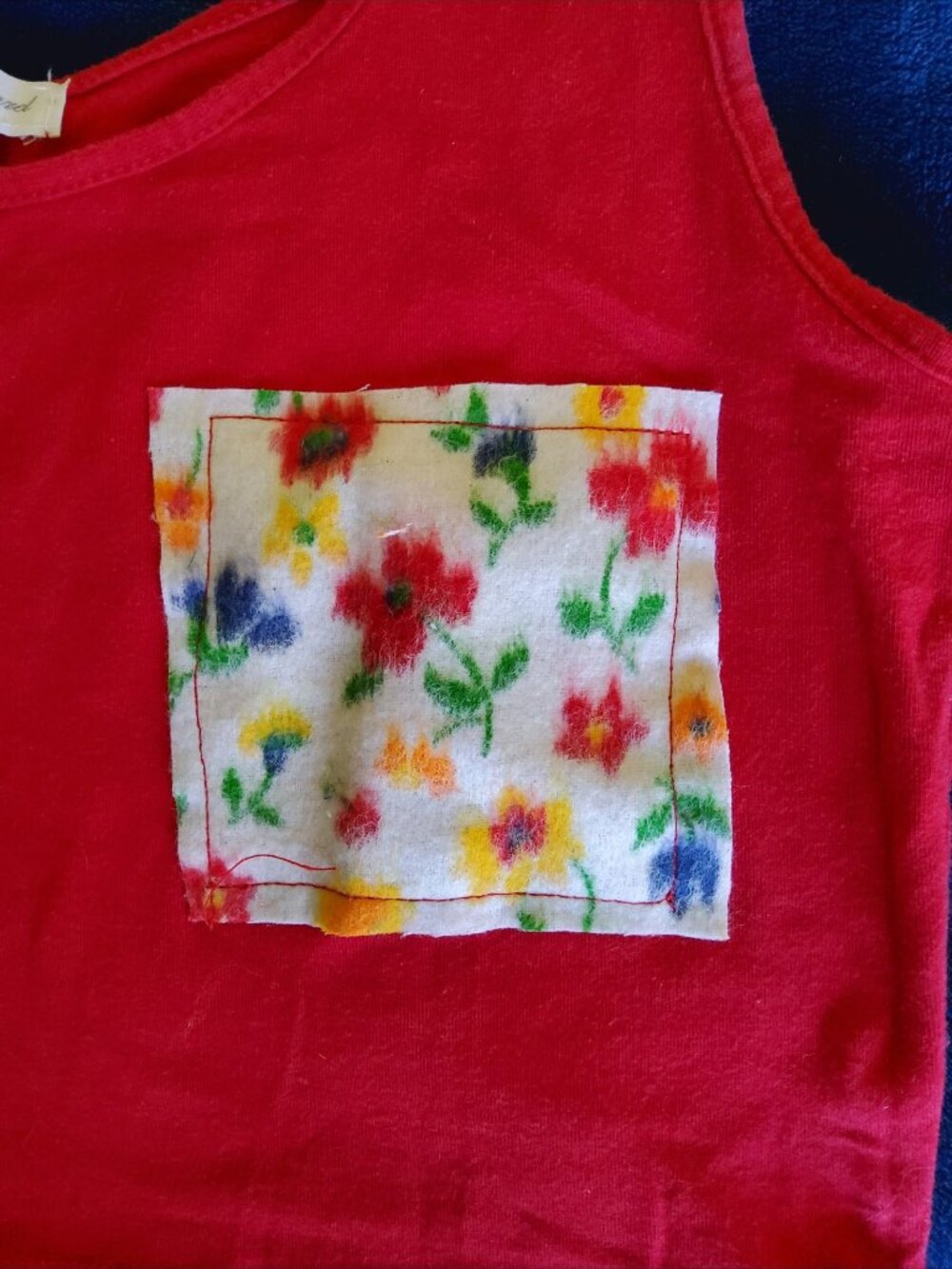 Unique Upcycled Boho Red Crop Top Reworked Tank with Floral Textured Accent